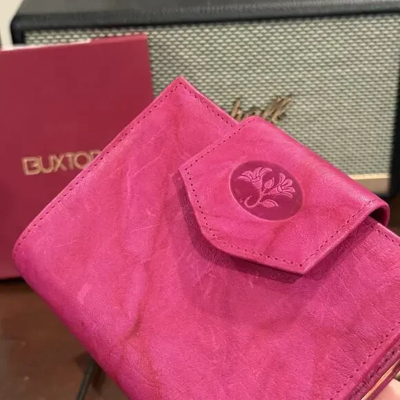 New VTG Buxton Top Grain Cowhide Wallet Womens Genuine Leather Coin Bifold Ruby - Picture 2 of 6
